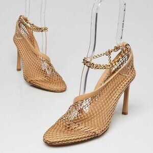 Bottega Veneta Beige Leather/Mesh Chain-Link d'Orsay Pumps Size 6.5/37
